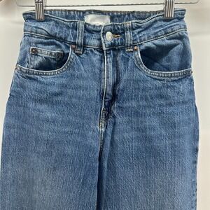 HM Jeans Womens 2 Blue Denim Wide Leg Mid Rise Raw Hem Stretch Outdoor 5-Pocket